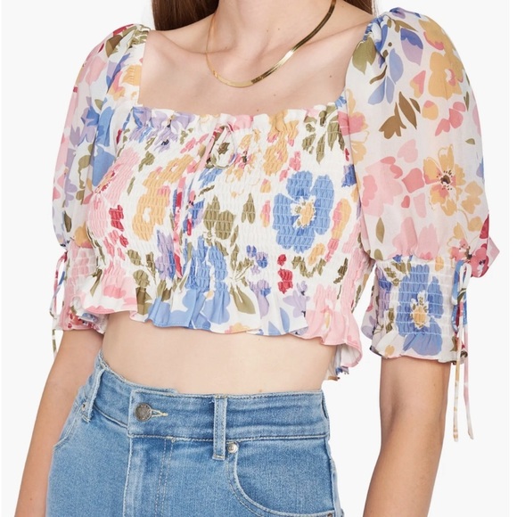 En Saison Constantia Floral Print Smocked Crop Top - Picture 1 of 3